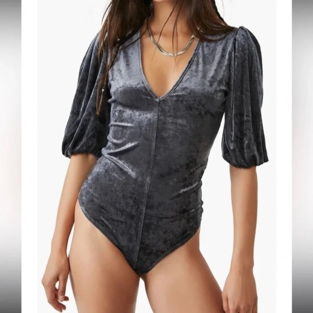 Free People NWT Intimately Don’t You Wish Velvet Bodysuit Blue Sunflower Seed, M
